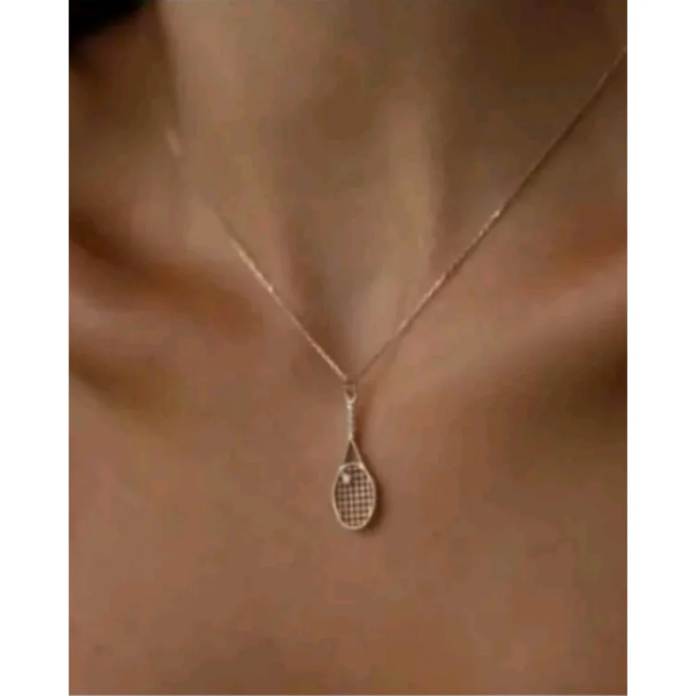 Minimalist Tennis Racket and Pearl Ball Trendy Gold Necklace - Picture 4 of 4